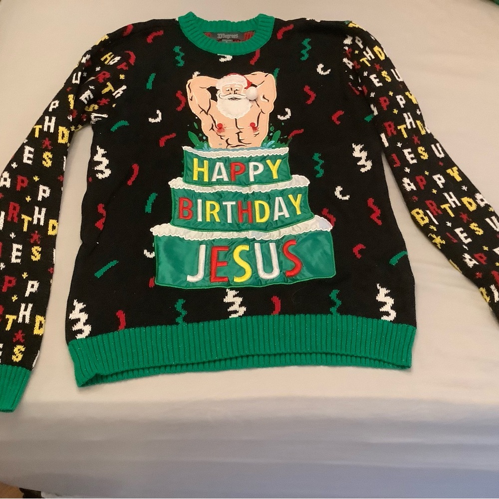 Christmas Men’s size small Happy Birthday Jesus intarsia sweater